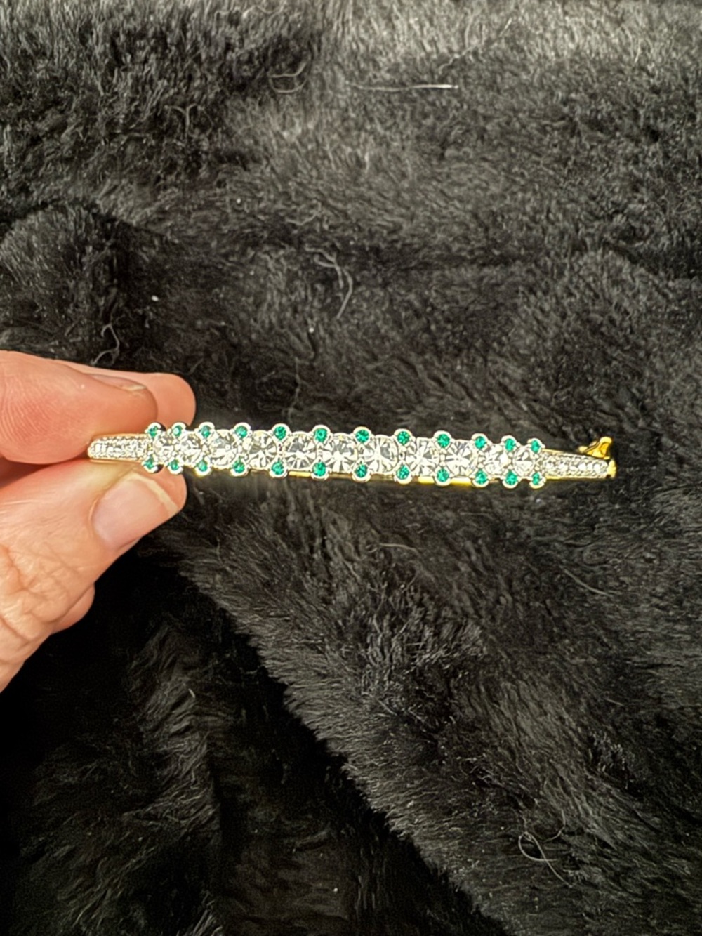 Fashion Jewelry Gold-Tone Bracelet with Green and Clear Stones